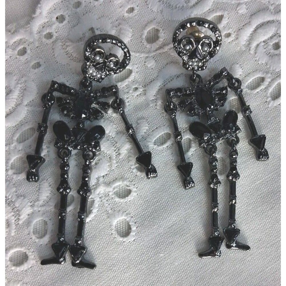 Black Skeleton Earrings Articulated Dangle Whimsygoth Grunge Punk